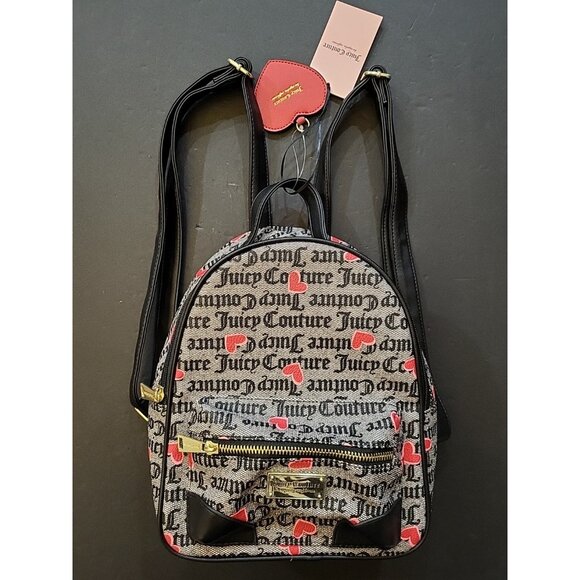 Juicy Couture Handbags - JUICY COUTURE Heart Gothic Status Backpack Grey & Black with Red & Pink Hearts